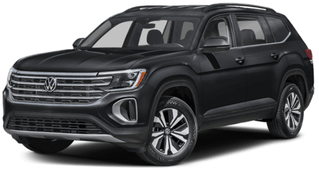A black volkswagen atlas is shown on a white background.