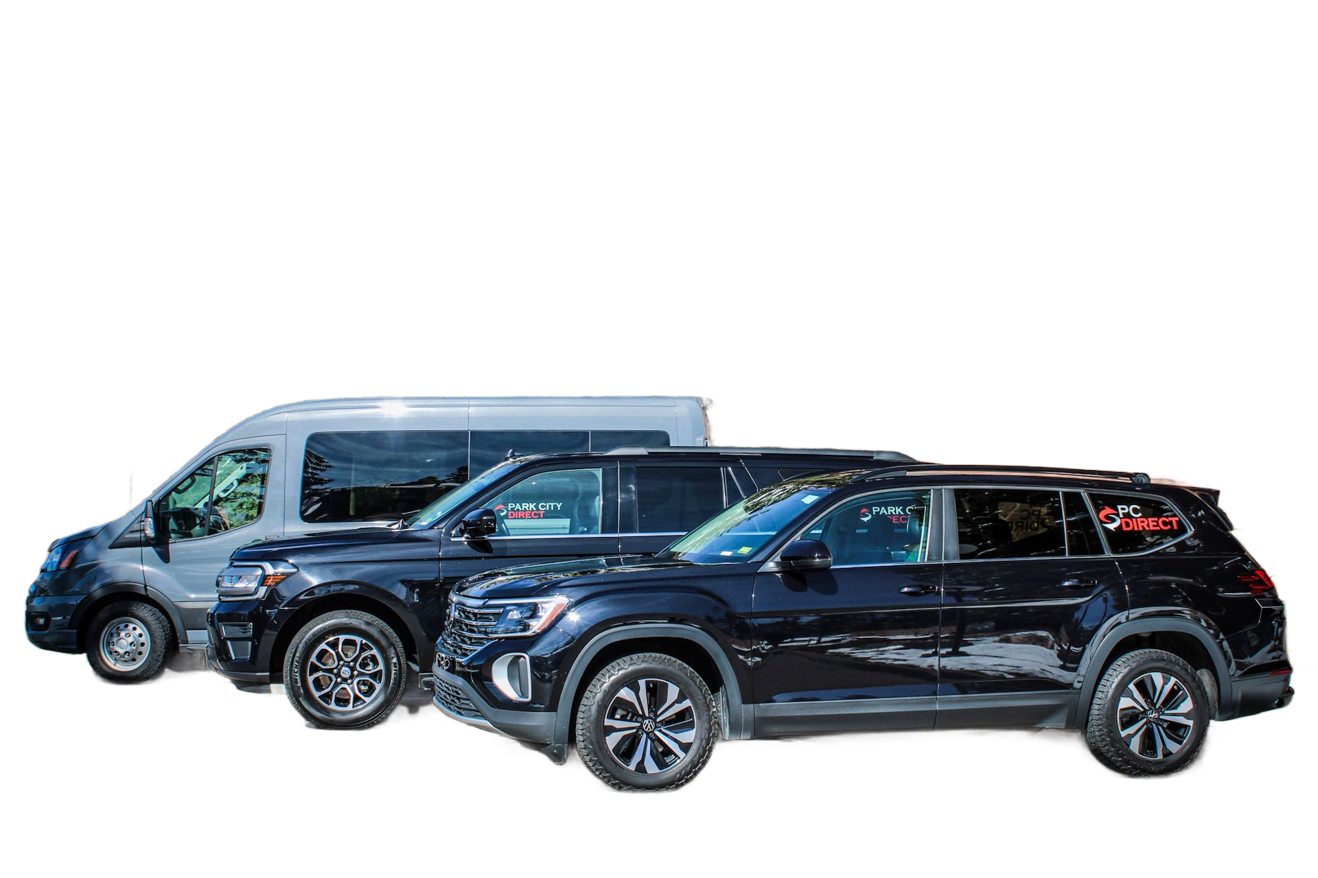 A black mercedes van is shown on a white background