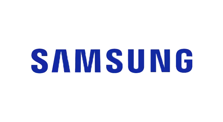 Logotipo de Samsung en texto azul sobre fondo blanco.