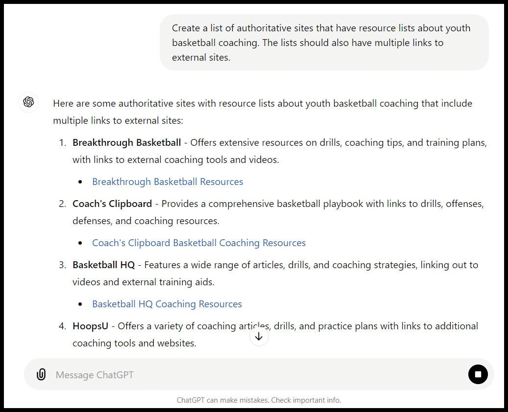 A list of websites for basketball coaching, including BreakThrough Basketball and HoopDirt.