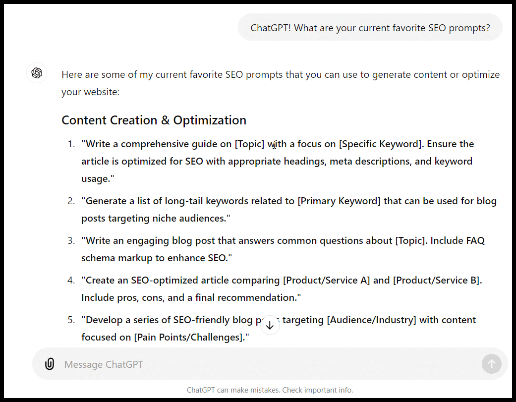Screenshot with content creation prompts and chat interface.