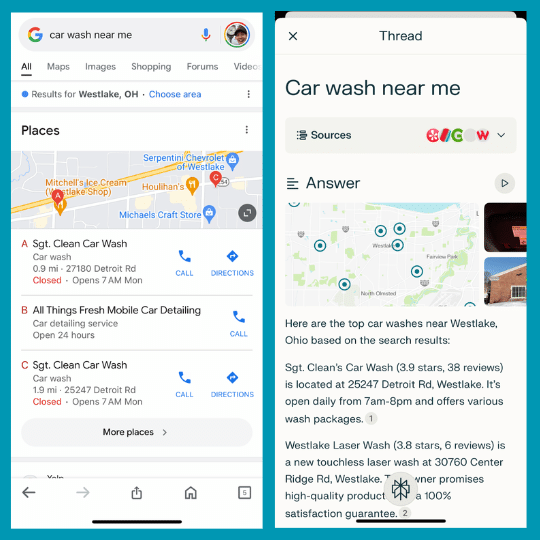 Screenshots showing Google search results for