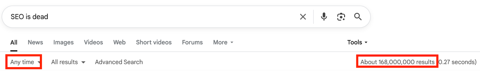 Google search results page. The search query is 