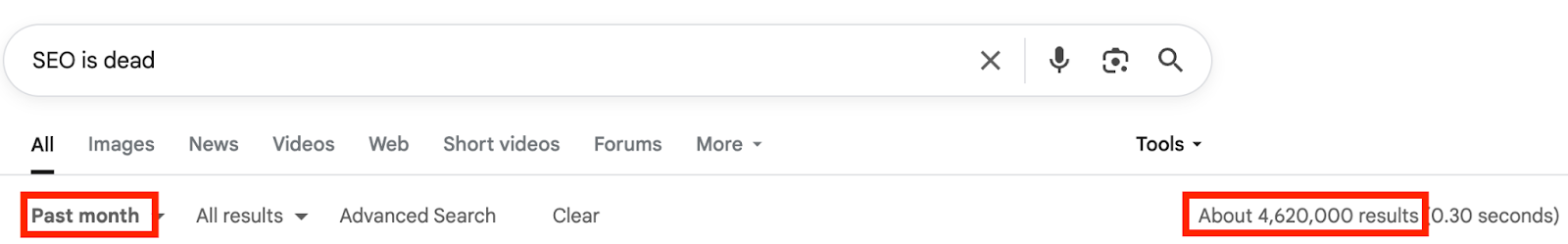 Screenshot of a search engine results page with a search bar and a 