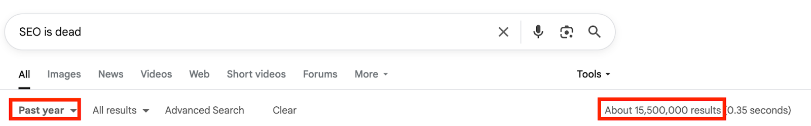 Screenshot of search results, focusing on the first and last search results highlighted in red.