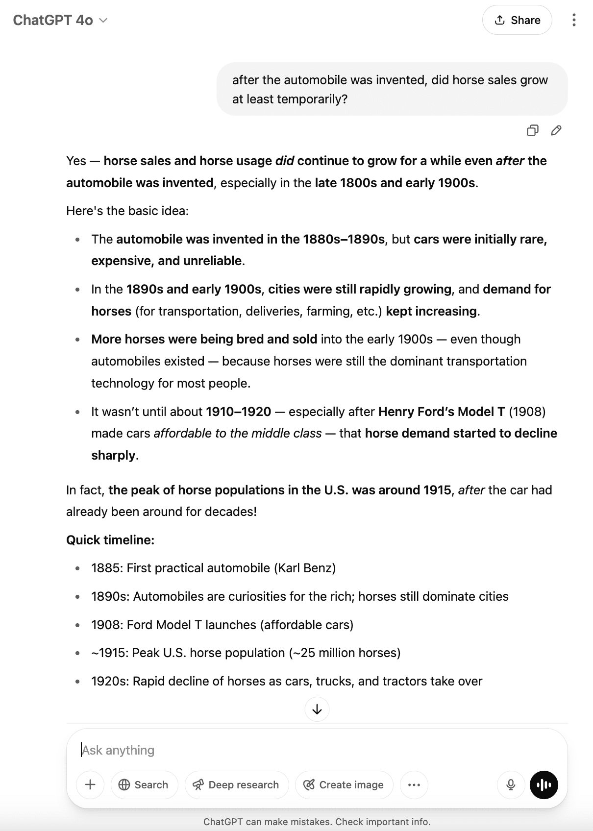 ChatGPT interface displaying text about urbanization and its causes.