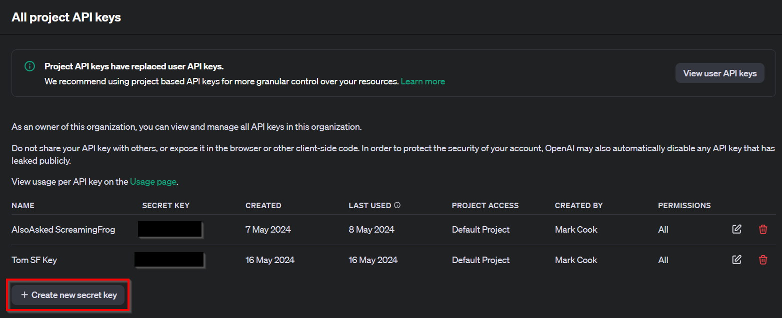 A webpage displaying a list of project data, including an