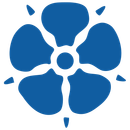 A blue flower with a white center and petals on a white background.
