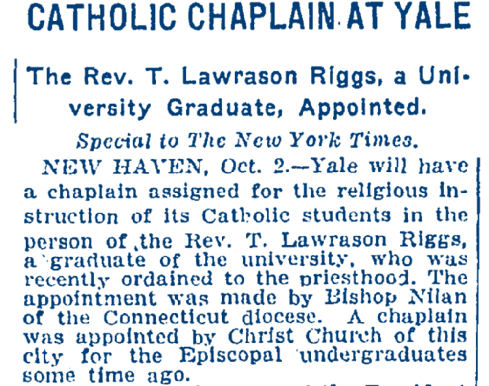 A newspaper article about the catholic chaplain at yale