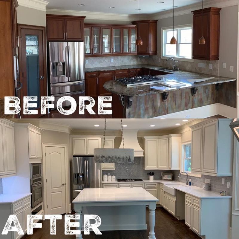 A before and after photo of a kitchen with stainless steel appliance