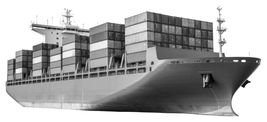 A large cargo ship loaded with shipping containers.