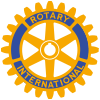 Rotary International logo: yellow gear with blue text and inner circle. 