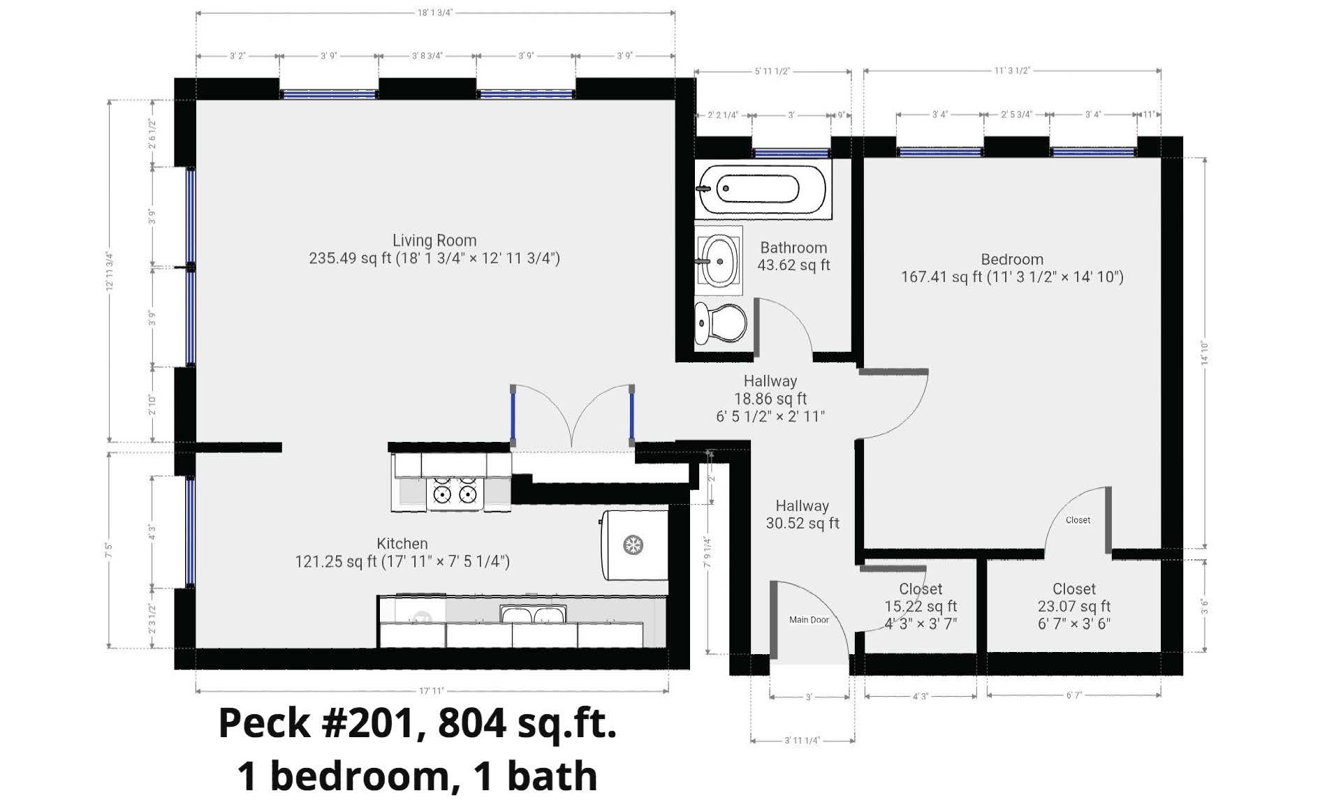 A black and white floor plan of a bedroom apartment