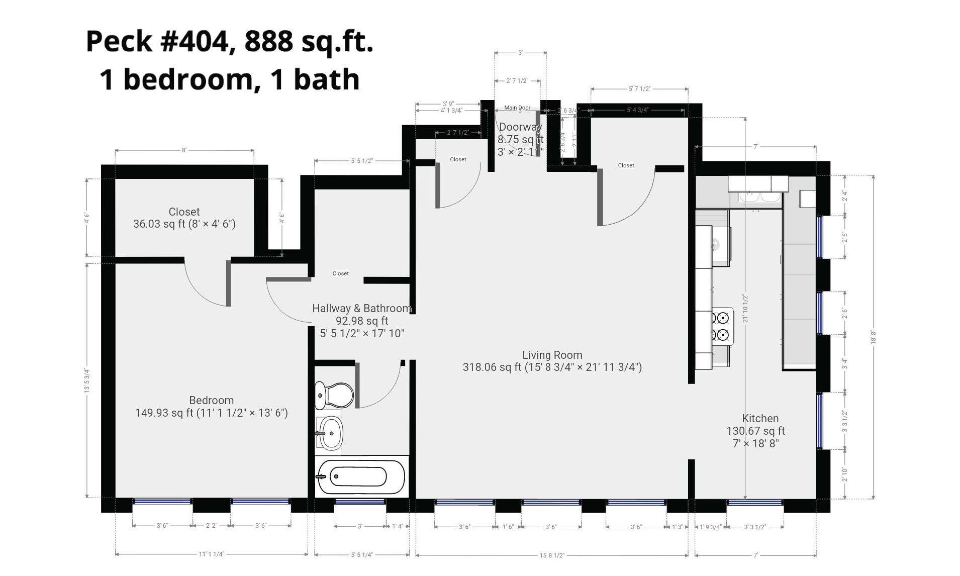 A floor plan of a house with a bedroom and a bathroom