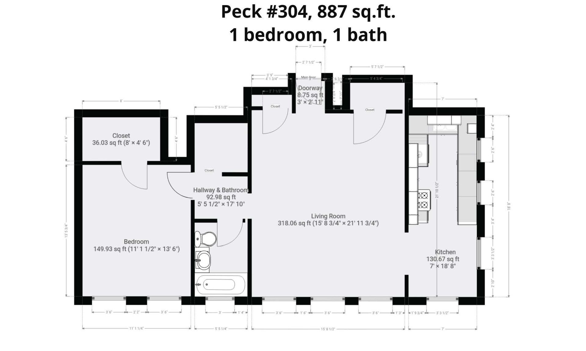 A floor plan of a house with a bedroom and a bathroom
