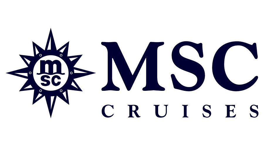 Il logo di MSC Crociere presenta un'icona stilizzata di una rosa dei venti di colore blu scuro accanto alla scritta 