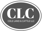 Logo for Cole Land & Cattle LLC: White letters "CLC" inside a dark gray oval, with "COLE LAND & CATTLE LLC" underneath.