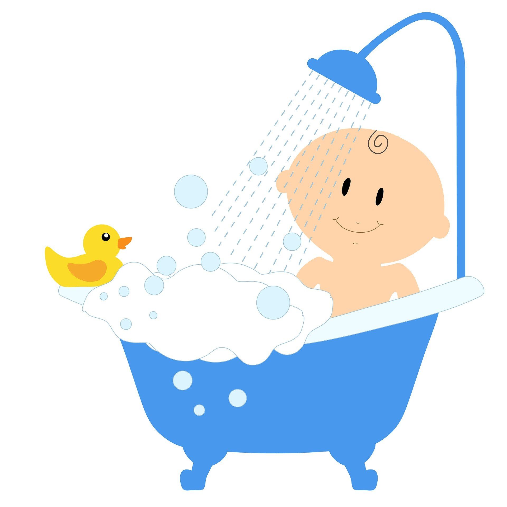 Cartoon Baby in Clawfoot Bathtub