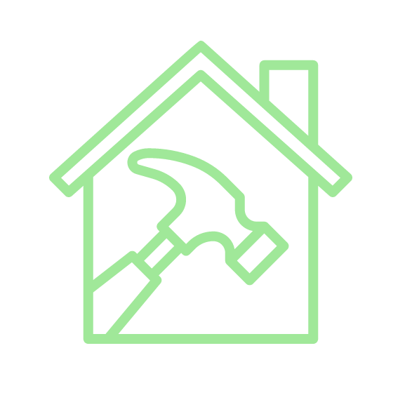An icon of a house with a hammer inside of it.