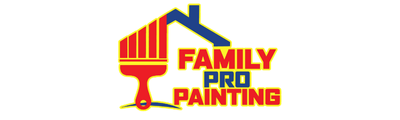 Logo for Family Pro Painting: a house with a paintbrush, and text