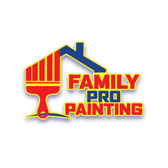 Family Pro Painting logo with a paint brush and house silhouette in red, yellow, and blue.