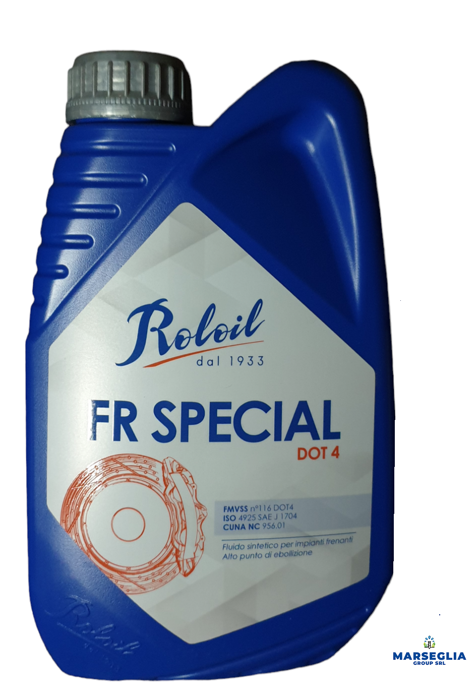 Flacone blu di liquido freni Roloil FR Special DOT 4.