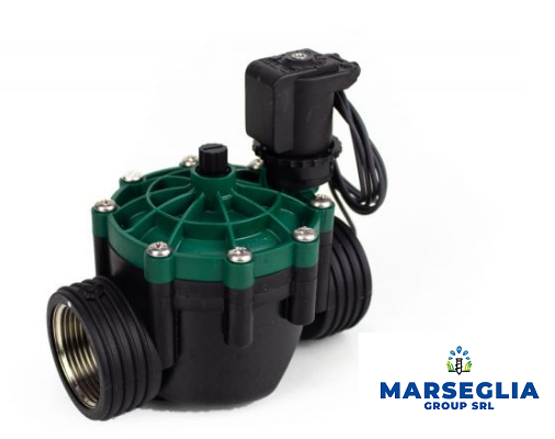 Elettrovalvola verde e nera con filo, logo del gruppo MARSEGLIA.