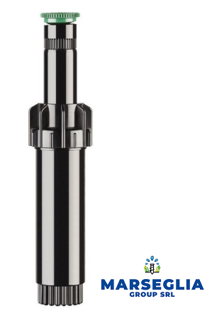 Testina irrigatrice a scomparsa nera e verde con logo MARSEGLIA GROUP SRL.