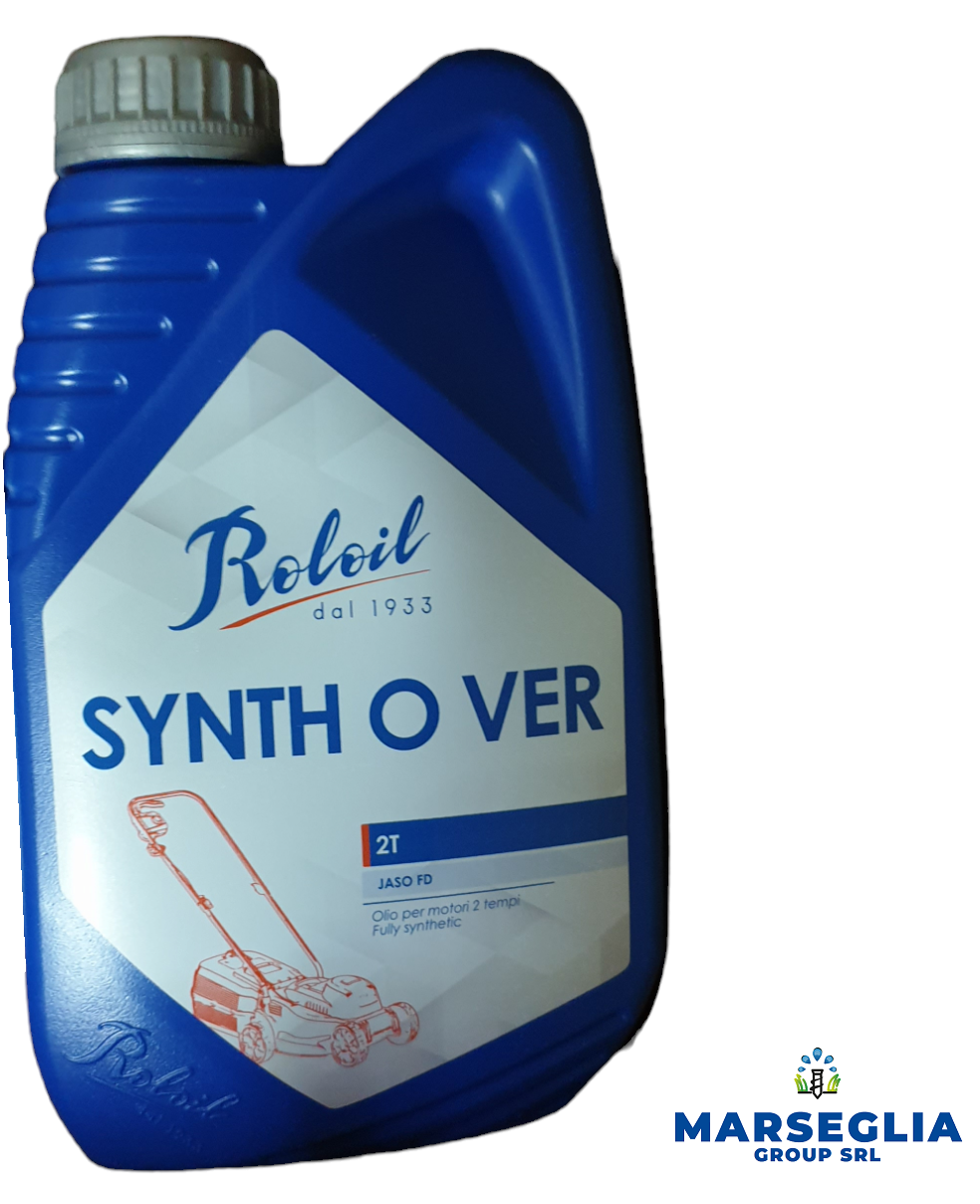 Contenitore blu per olio con l'etichetta 