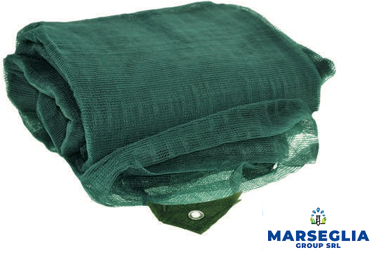 Rete per la raccolta delle olive verdi ripiegata con occhielli, logo 