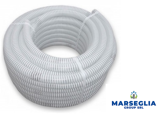 Tubo corrugato bianco arrotolato; logo Marsegia Group SRL in basso a destra.
