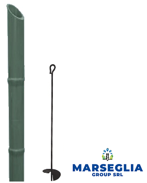 Palo verde simile al bambù e cordino nero per cani avvitabile, sfondo bianco.