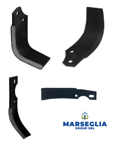 Lame agricole nere, varie forme. Logo Marseglia Group SRL.