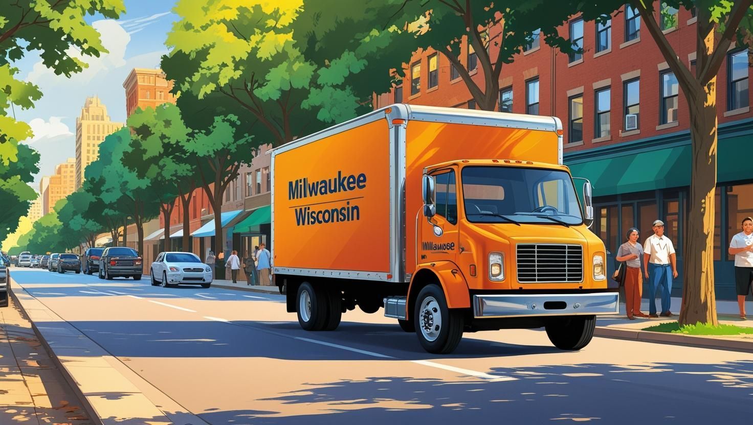 Milwaukee moving truck parked on a city street during a residential move