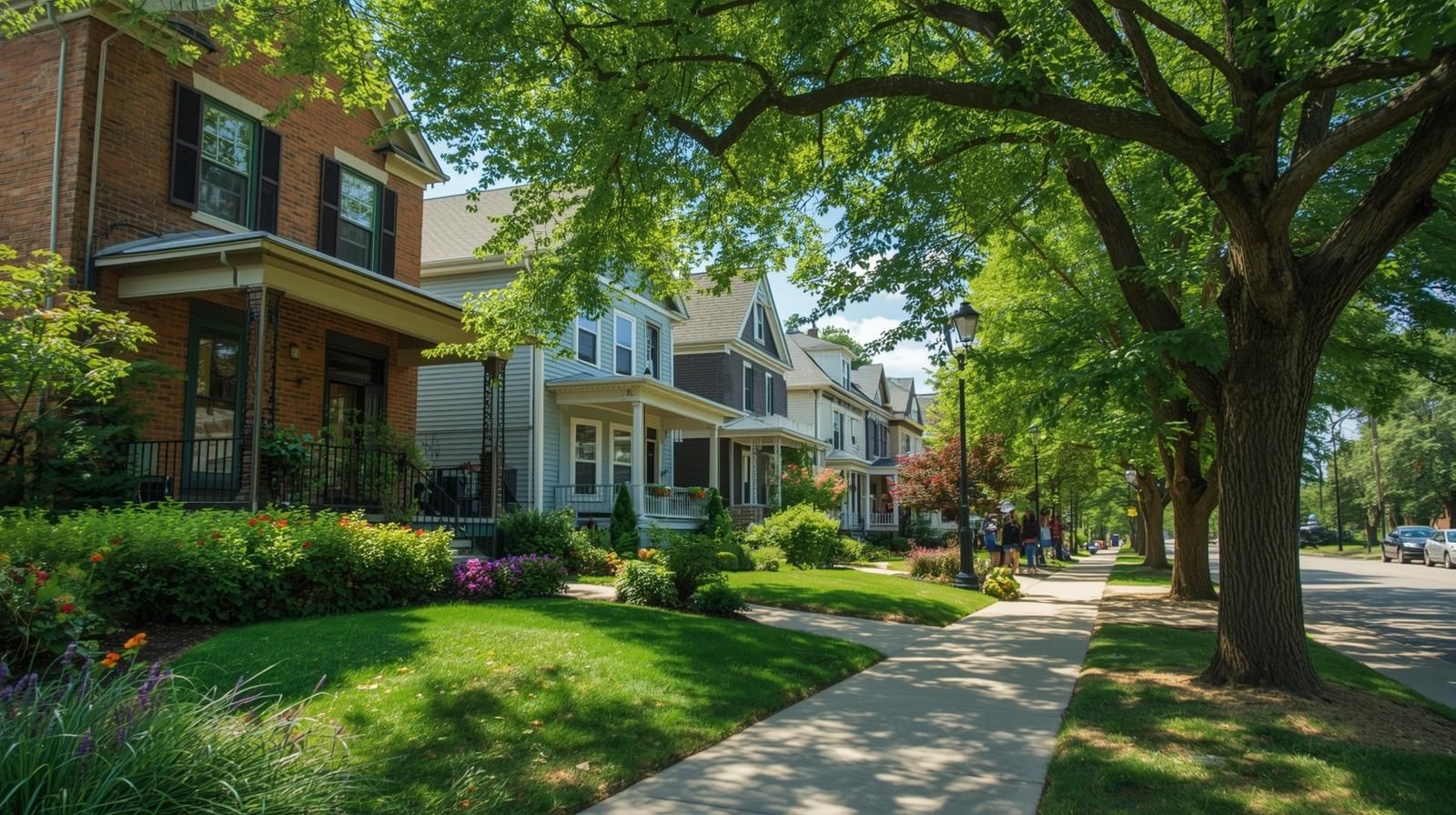 Tree-lined residential street with historic homes in a Milwaukee neighborhood