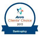Avvo Clients' Choice 2015 award for Bankruptcy law. Features a blue ribbon and a star icon.