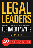 Legal Leaders: Top Rated Lawyers 2014 logo, gold text on black, AV Preeminent rating from Martindale-Hubbell.