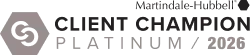 Martindale-Hubbell Client Champion Platinum 2026 award logo, featuring a hexagon icon with white interlocking Cs.