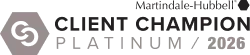 Martindale-Hubbell Client Champion Platinum 2026 award logo, featuring a hexagon icon with white interlocking Cs.