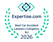 Expertise.com award badge for Best Car Accident Lawyers in Livingston, NJ, 2026, featuring a laurel wreath design.