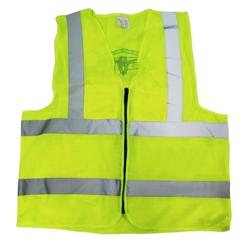 a bright yellow safety vest with a zipper on the front