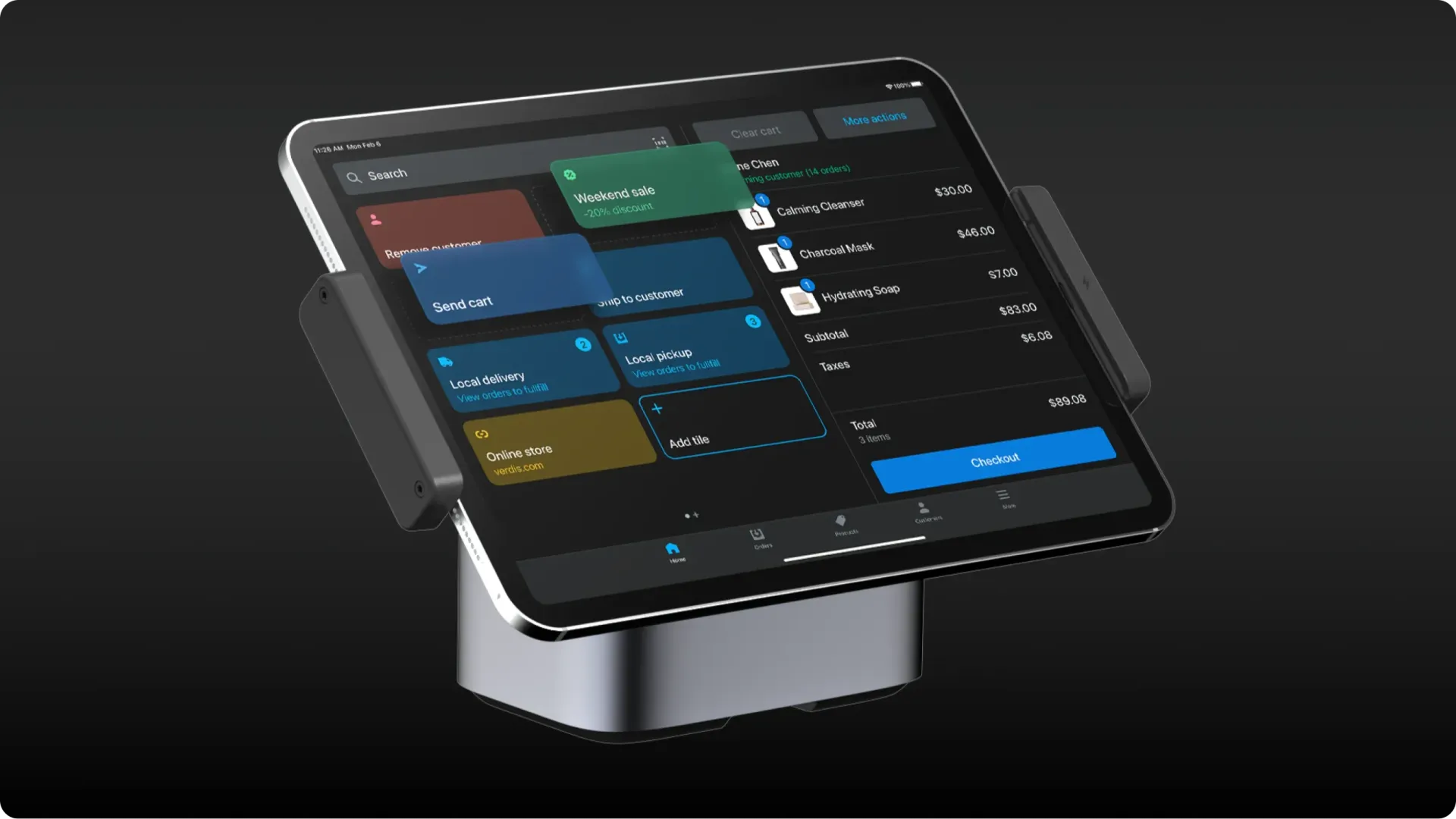 Equipo de hardware de Shopify POS incluyendo lector de tarjetas y caja registradora