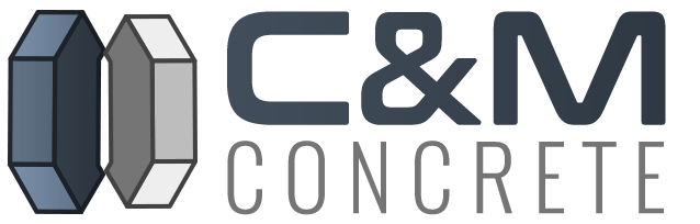 Logo for C&M Concrete with two geometric shapes and the company name.
