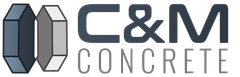 Logo for C&M Concrete with two geometric shapes and the company name.