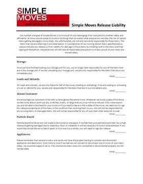 Simple Moves Release Liability Form — St. Louis, MO — Simple Moves