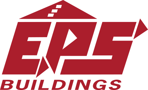 The logo for eps buildings is red and white