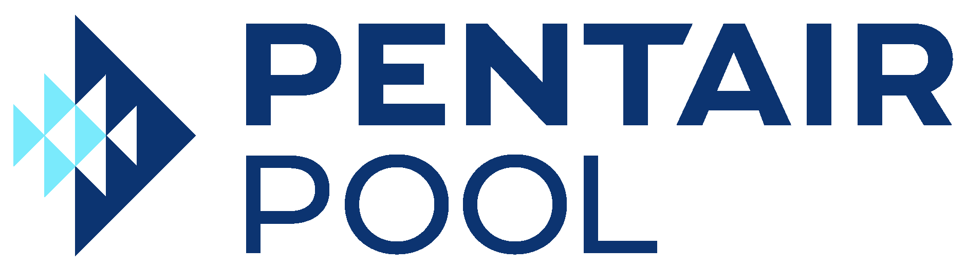 The logo for pentair pool is blue and white with a blue arrow.