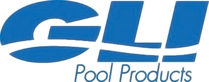 A blue and white logo for gli pool products