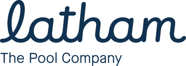 The logo for latham the pool company is blue and white