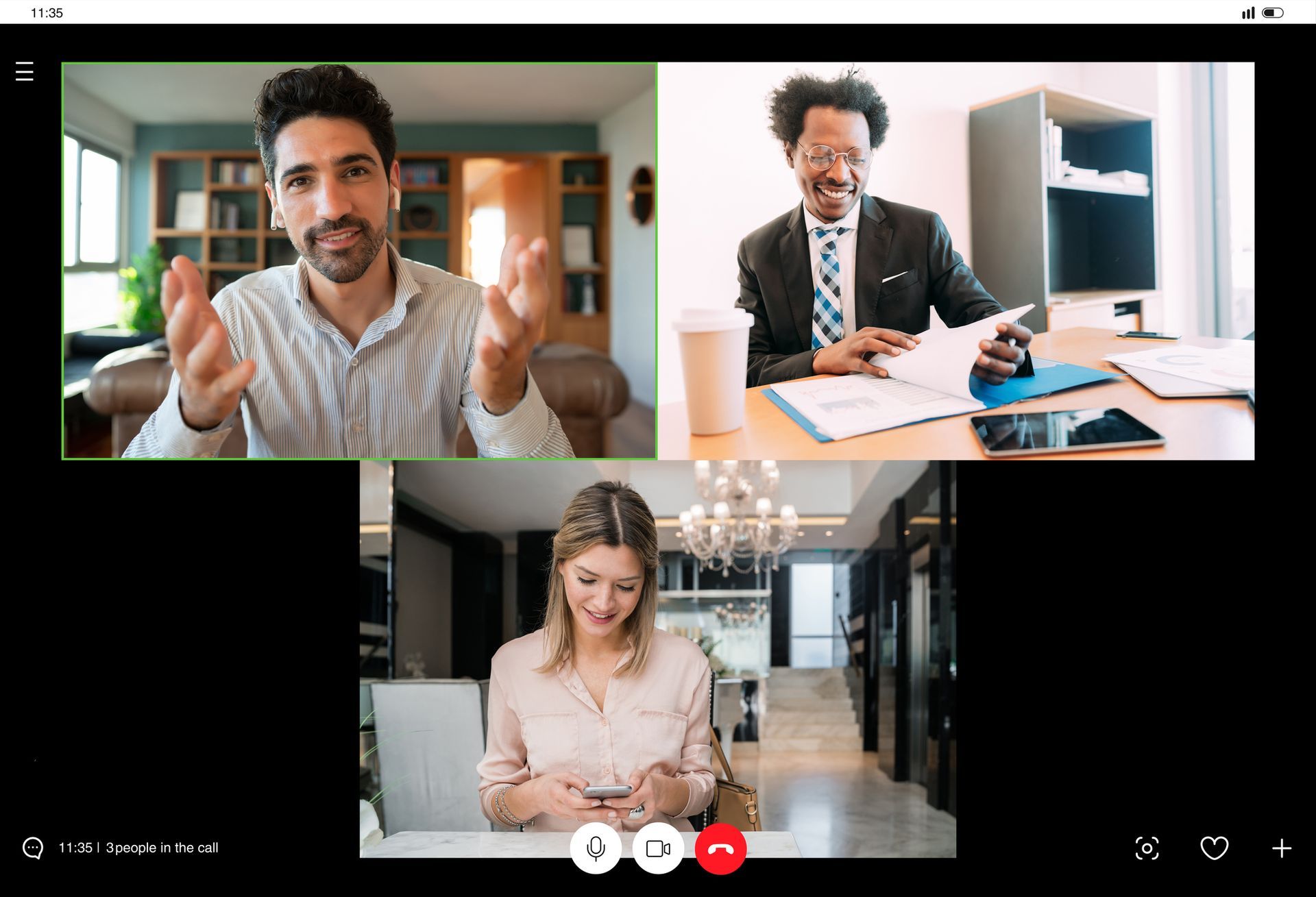 Three people speaking on a Zoom call